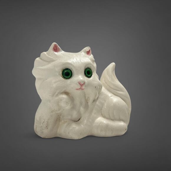 VTG MCM Persian Cat Porcelain Figurine by Roselane Pottery-White w Green Eyes - Picture 2 of 5